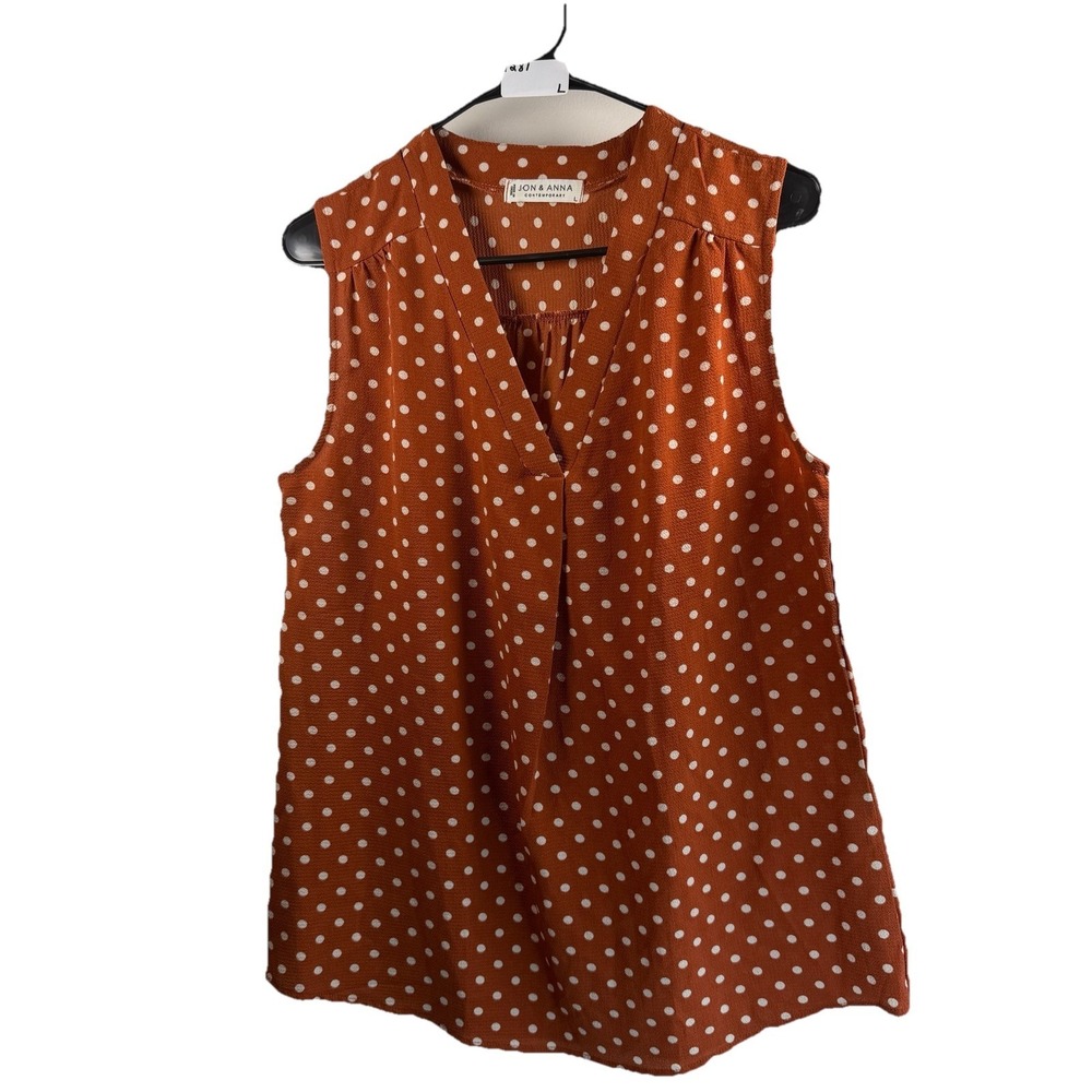 Jon & Anna Woman's Tank Top Large Copper Gold Polka Dot Chiffon V Neck Career